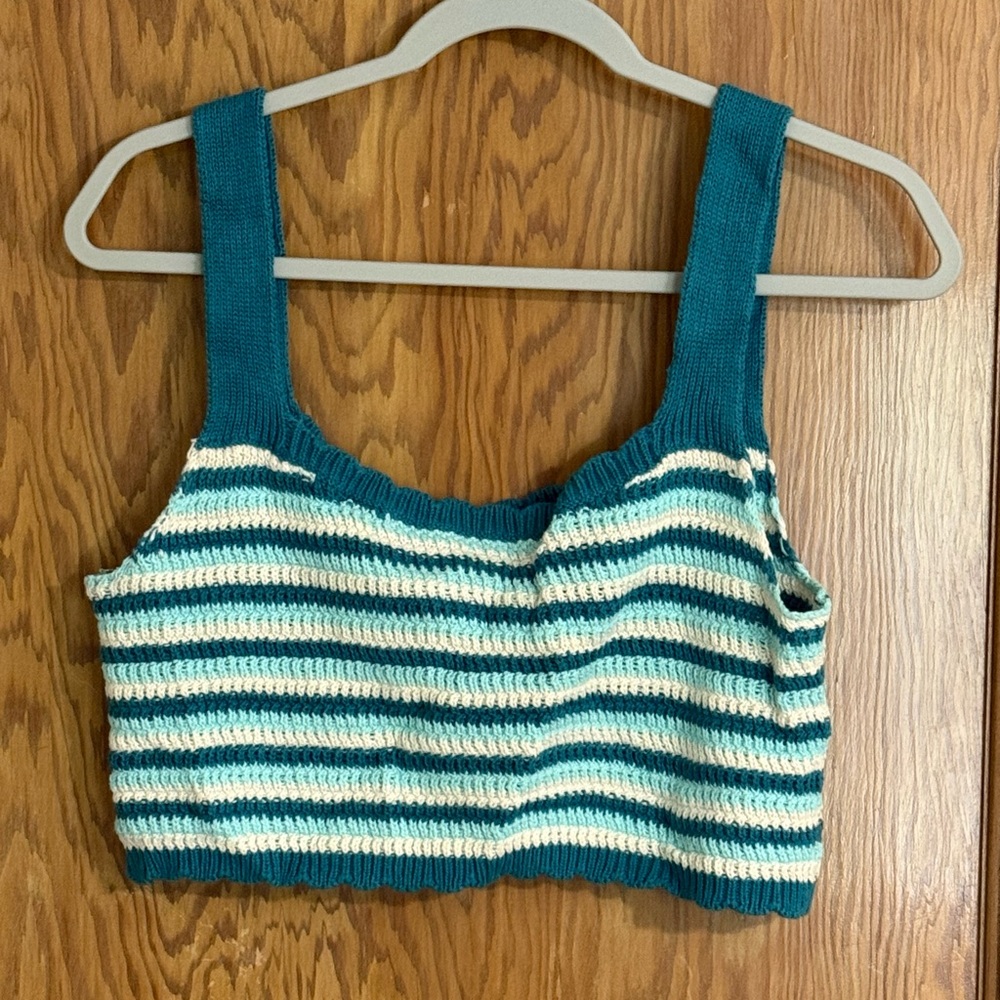 Wild Fable Teal and Cream Striped Knit Top